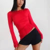 Motel Rocks Long Sleeve Tops | Lace Tops-Lucca Long Sleeve Top in Slinky Lace Red SlinkyLaceRed