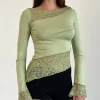 Motel Rocks Long Sleeve Tops | Lace Tops-Lucca Long Sleeve Top in Lace Sage LaceSage
