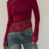 Motel Rocks Basic Tops | Long Sleeve Tops-Lucca Long Sleeve Top in Burgundy