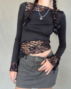 Motel Rocks Long Sleeve Tops | Lace Tops-Lucca Long Sleeve Top in Lace Black LaceBlack