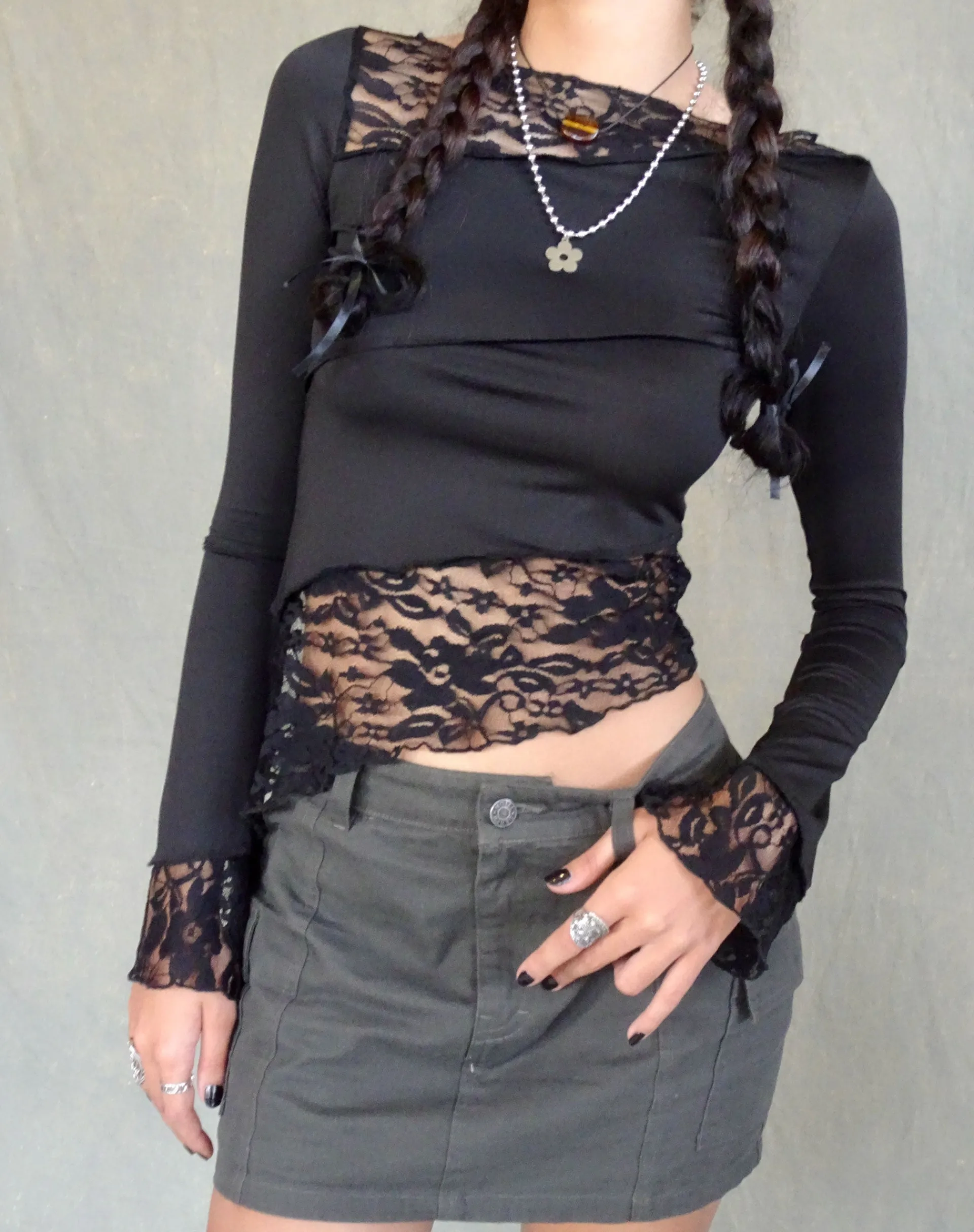 Motel Rocks Long Sleeve Tops | Lace Tops-Lucca Long Sleeve Top in Lace Black LaceBlack