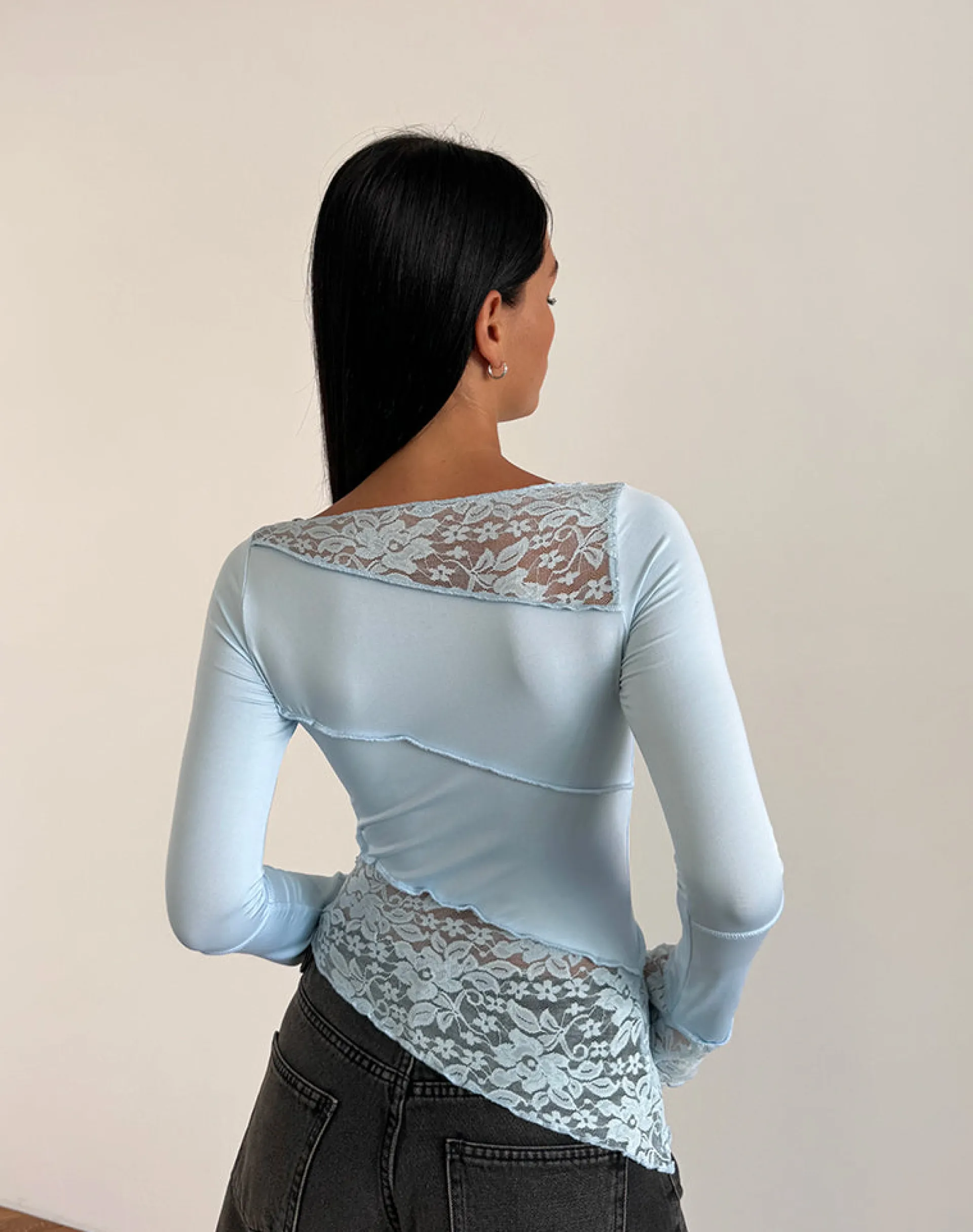 Motel Rocks Long Sleeve Tops | Lace Tops-Lucca Long Sleeve Top in Lace Light Blue LaceLightBlue