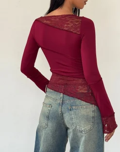 Motel Rocks Basic Tops | Long Sleeve Tops-Lucca Long Sleeve Top in Burgundy