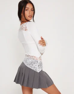 Motel Rocks Basic Tops | Lace Tops-Lucca Long Sleeve Top in Lace White LaceWhite