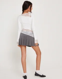 Motel Rocks Basic Tops | Lace Tops-Lucca Long Sleeve Top in Lace White LaceWhite