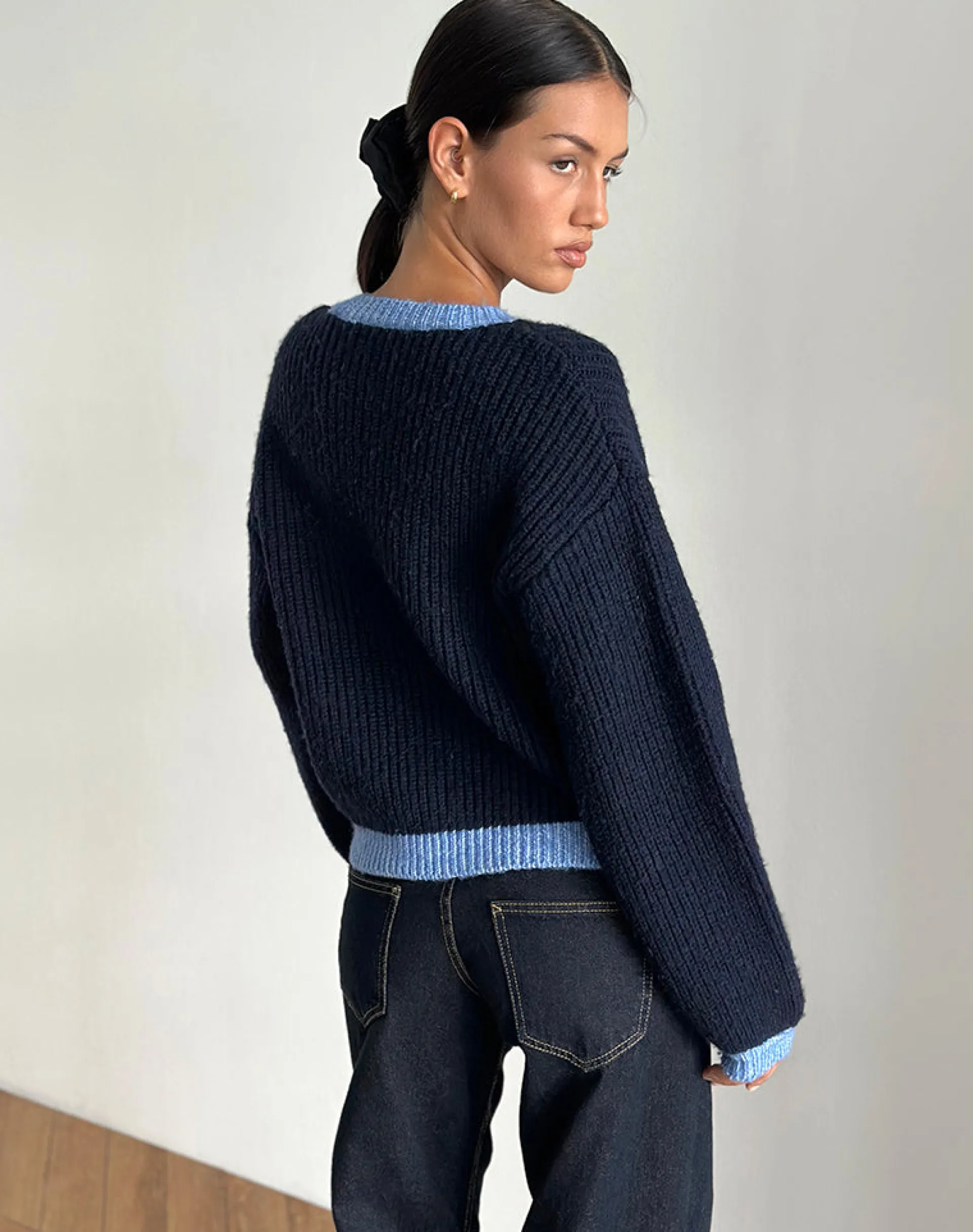 Motel Rocks Cardigans-Luciana Cardigan in Contrast Navy ContrastNavy