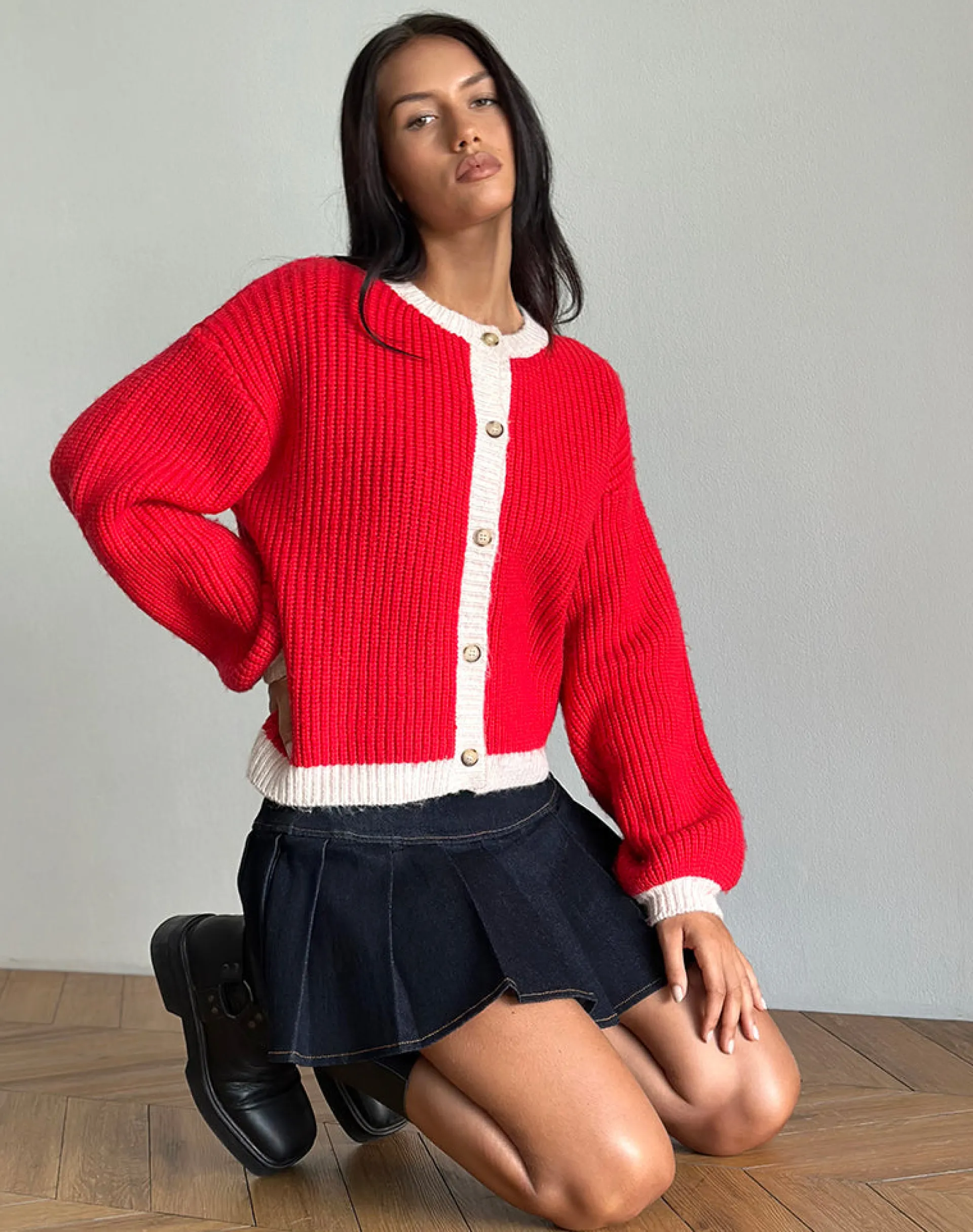 Motel Rocks Cardigans-Luciana Contrast Cardigan in Red and Pink RedandPink