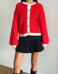 Motel Rocks Cardigans-Luciana Contrast Cardigan in Red and Pink RedandPink