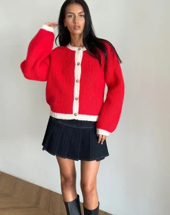 Motel Rocks Cardigans-Luciana Contrast Cardigan in Red and Pink RedandPink