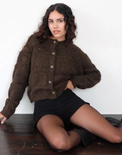 Motel Rocks Cardigans-Luciana Textured Knit Cardi in Dark Brown DarkBrown