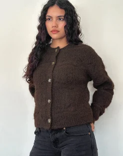Motel Rocks Cardigans-Luciana Textured Knit Cardi in Dark Brown DarkBrown