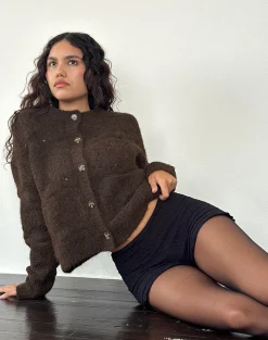 Motel Rocks Cardigans-Luciana Textured Knit Cardi in Dark Brown DarkBrown