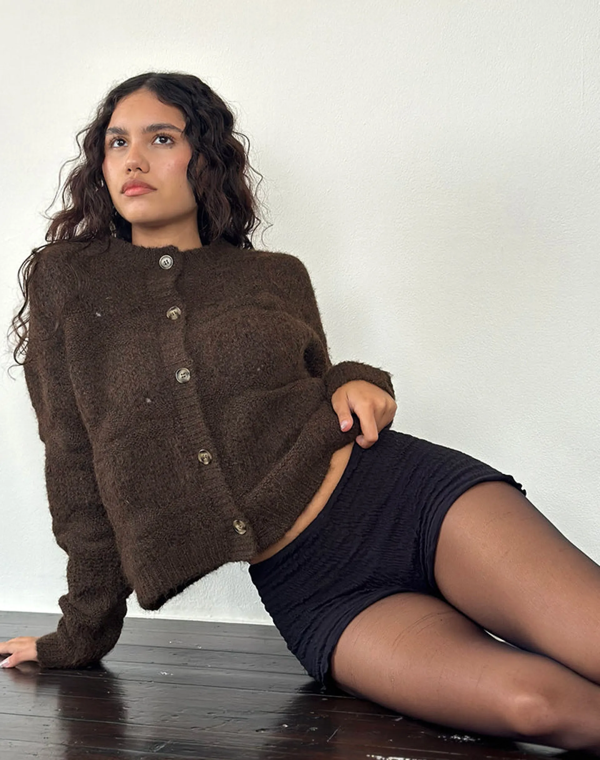 Motel Rocks Cardigans-Luciana Textured Knit Cardi in Dark Brown DarkBrown