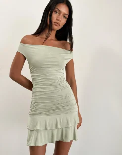 Motel Rocks Party Dresses | Mini Dresses-Luella Ruffle Mini Dress in Slinky Sage