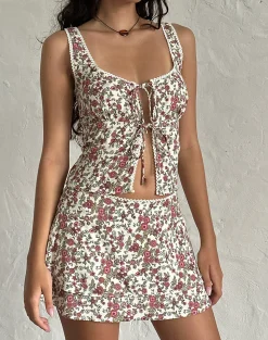 Motel Rocks Co-Ords | A Line Skirts-Luiso Mini Skirt in Vintage Bloom Ivory vintagebloomivory