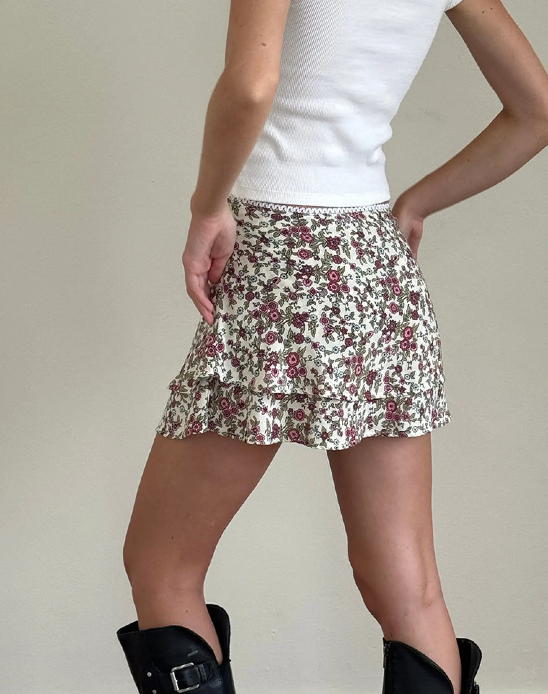 Motel Rocks Co-Ords | A Line Skirts-Luiso Mini Skirt in Vintage Bloom Ivory vintagebloomivory
