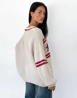 Motel Rocks Jumpers-Lulees Oversized Jumper in Oat with Star Stripe OatwithStarStripe