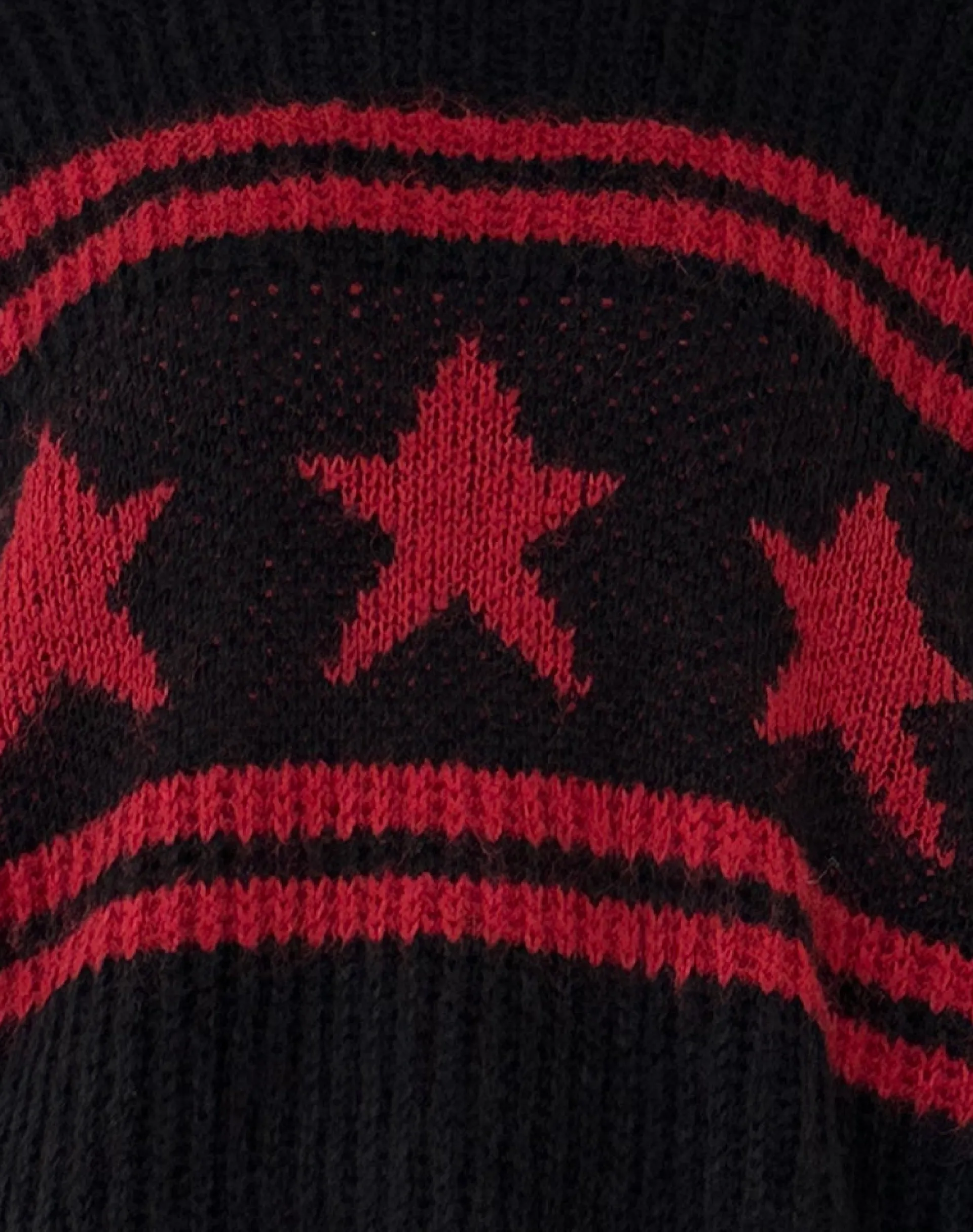 Motel Rocks Jumpers-Lulees Oversized Jumper in Black with Red Star and Stripes BlackwithRedStarandStripes