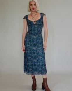 Motel Rocks Midi Dresses-Lunama Mesh Midi Dress in Tonal Blue Paisley