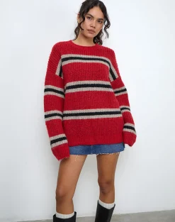 Motel Rocks Jumpers-Lunet Knitted Jumper in Red and Black Stripe RedandBlackStripe
