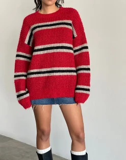Motel Rocks Jumpers-Lunet Knitted Jumper in Red and Black Stripe RedandBlackStripe