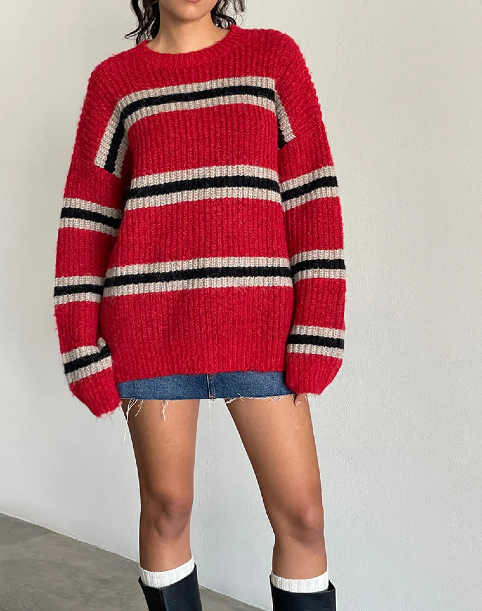 Motel Rocks Jumpers-Lunet Knitted Jumper in Red and Black Stripe RedandBlackStripe