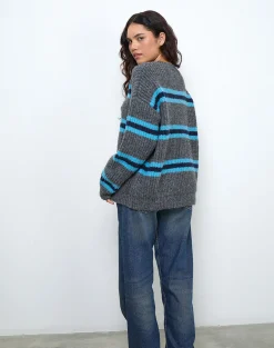 Motel Rocks Jumpers-Lunet Knitted Jumper in Stripe Grey and Blue StripeGreyandBlue