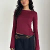 Motel Rocks Basic Tops | Long Sleeve Tops-Lunica Long Sleeve Jersey Top in Burgundy