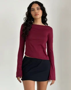 Motel Rocks Basic Tops | Long Sleeve Tops-Lunica Long Sleeve Jersey Top in Burgundy