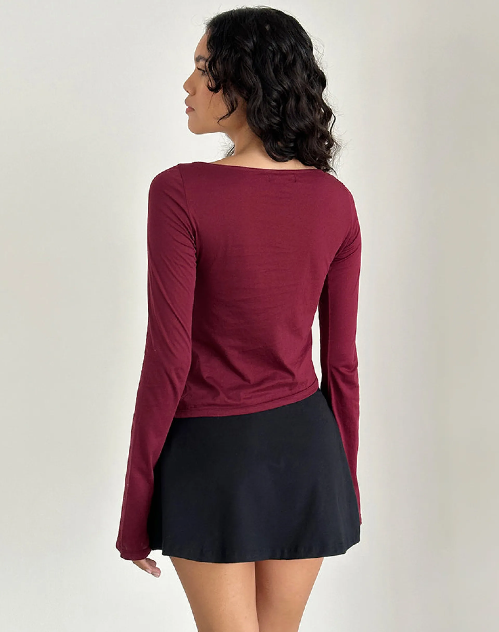 Motel Rocks Basic Tops | Long Sleeve Tops-Lunica Long Sleeve Jersey Top in Burgundy