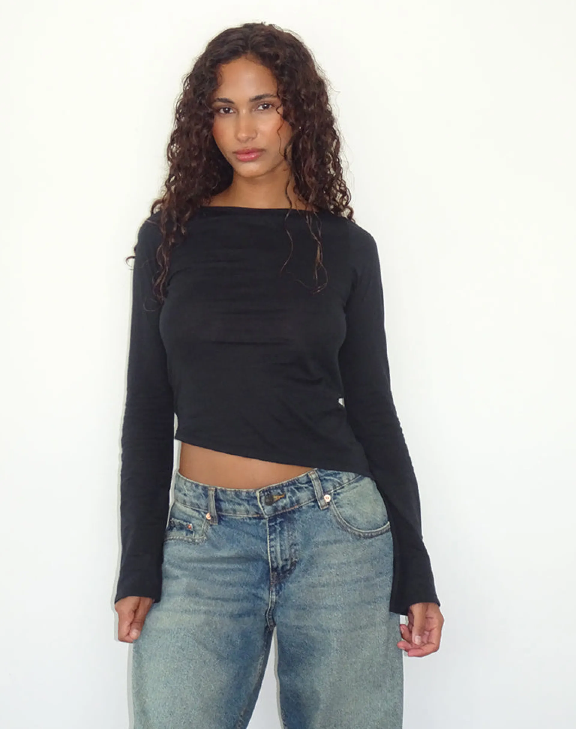 Motel Rocks Basics | Basic Tops-Lunica Long Sleeve Top in Tissue Jersey Black TissueJerseyBlack
