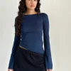 Motel Rocks Basic Tops | Long Sleeve Tops-Lunica Long Sleeve Top in Tissue Jersey Navy TissueJerseyNavy