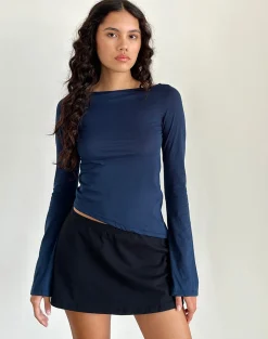 Motel Rocks Basic Tops | Long Sleeve Tops-Lunica Long Sleeve Top in Tissue Jersey Navy TissueJerseyNavy