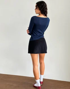 Motel Rocks Basic Tops | Long Sleeve Tops-Lunica Long Sleeve Top in Tissue Jersey Navy TissueJerseyNavy