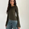 Motel Rocks Long Sleeve Tops-Lunica Top in Tissue Jersey Olive TissueJerseyOlive