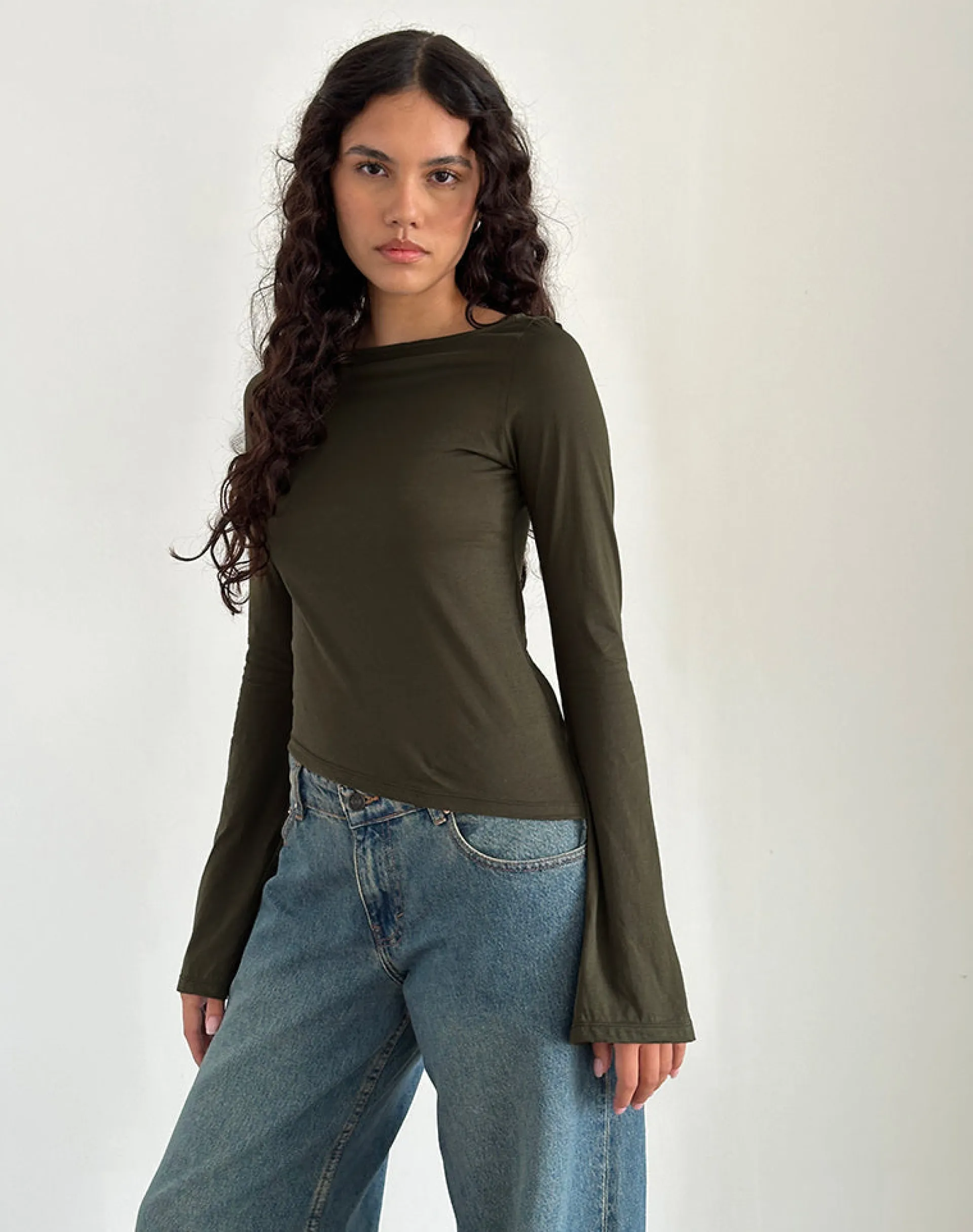 Motel Rocks Long Sleeve Tops-Lunica Top in Tissue Jersey Olive TissueJerseyOlive