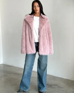 Motel Rocks Jackets | Coats-Lupita Jacket in Faux Fur Dusty Pink FauxFurDustyPink