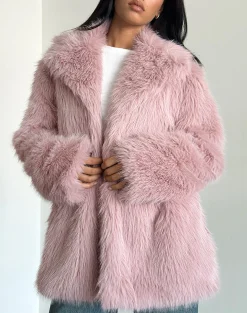 Motel Rocks Jackets | Coats-Lupita Jacket in Faux Fur Dusty Pink FauxFurDustyPink