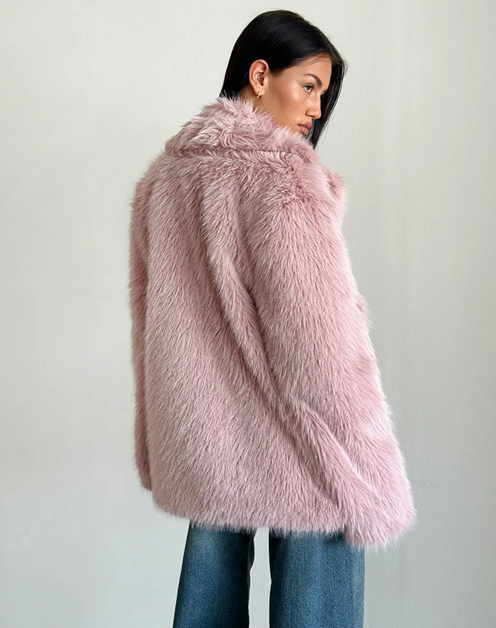Motel Rocks Jackets | Coats-Lupita Jacket in Faux Fur Dusty Pink FauxFurDustyPink
