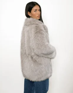Motel Rocks Jackets | Coats-Lupita Jacket in Faux Fur Taupe FauxFurTaupe