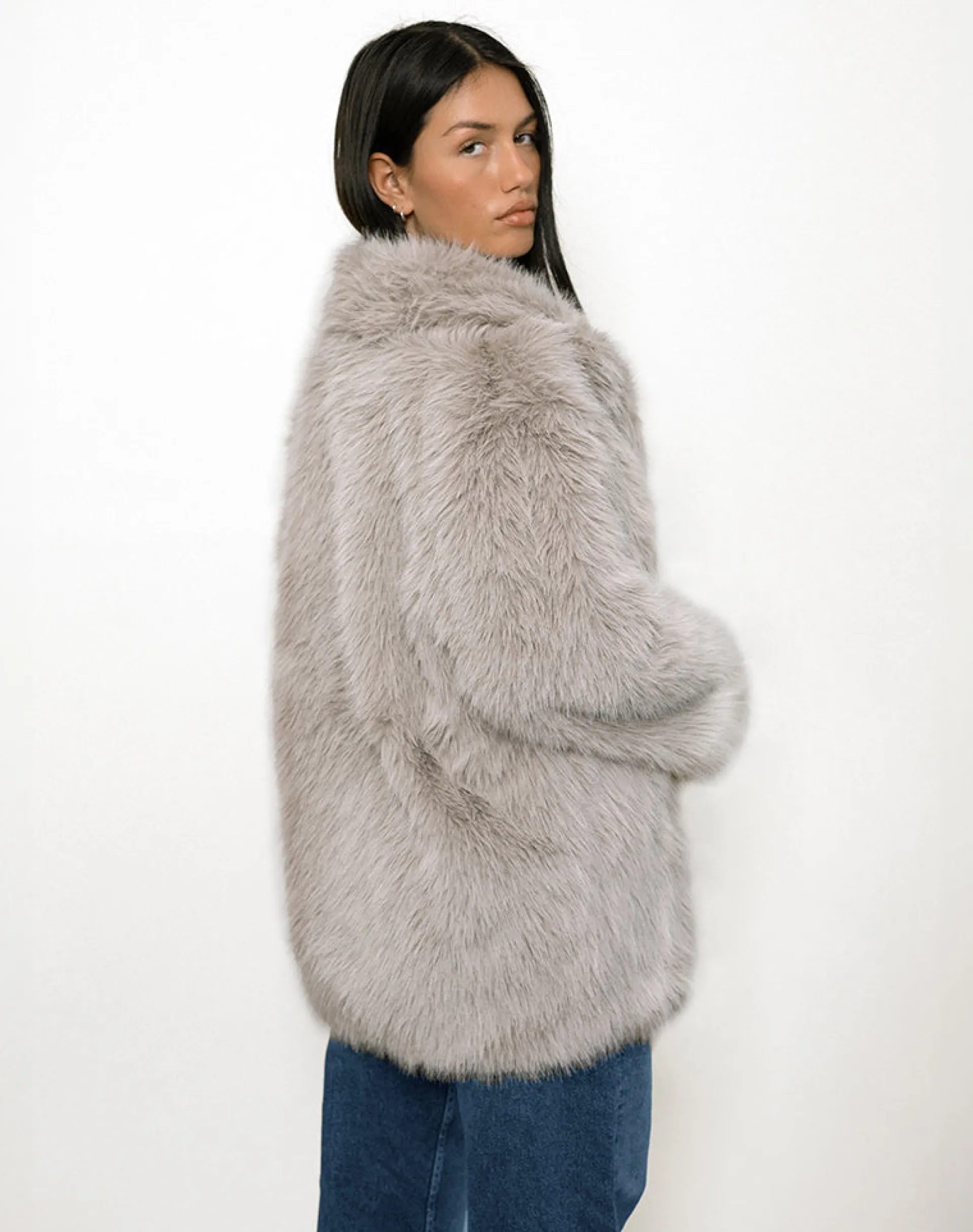 Motel Rocks Jackets | Coats-Lupita Jacket in Faux Fur Taupe FauxFurTaupe