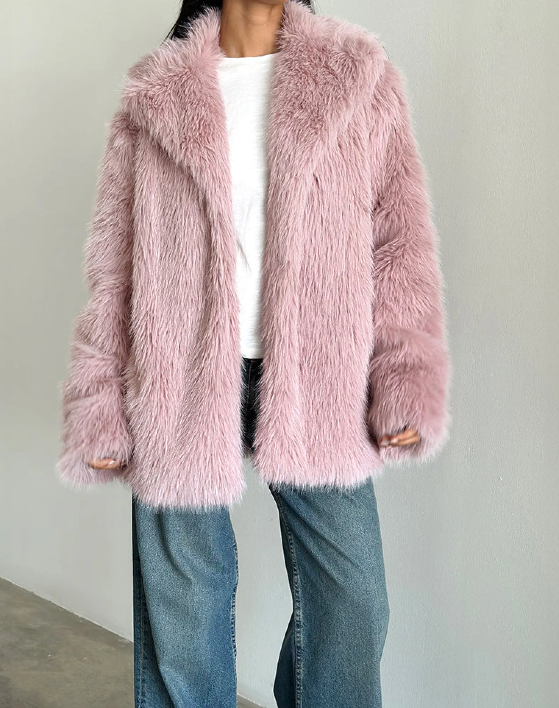 Motel Rocks Jackets | Coats-Lupita Jacket in Faux Fur Dusty Pink FauxFurDustyPink