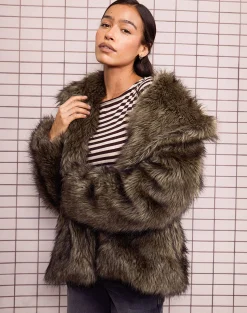 Motel Rocks Coats-Lupita Jacket in Faux Long Fur Brown FauxLongFurBrown