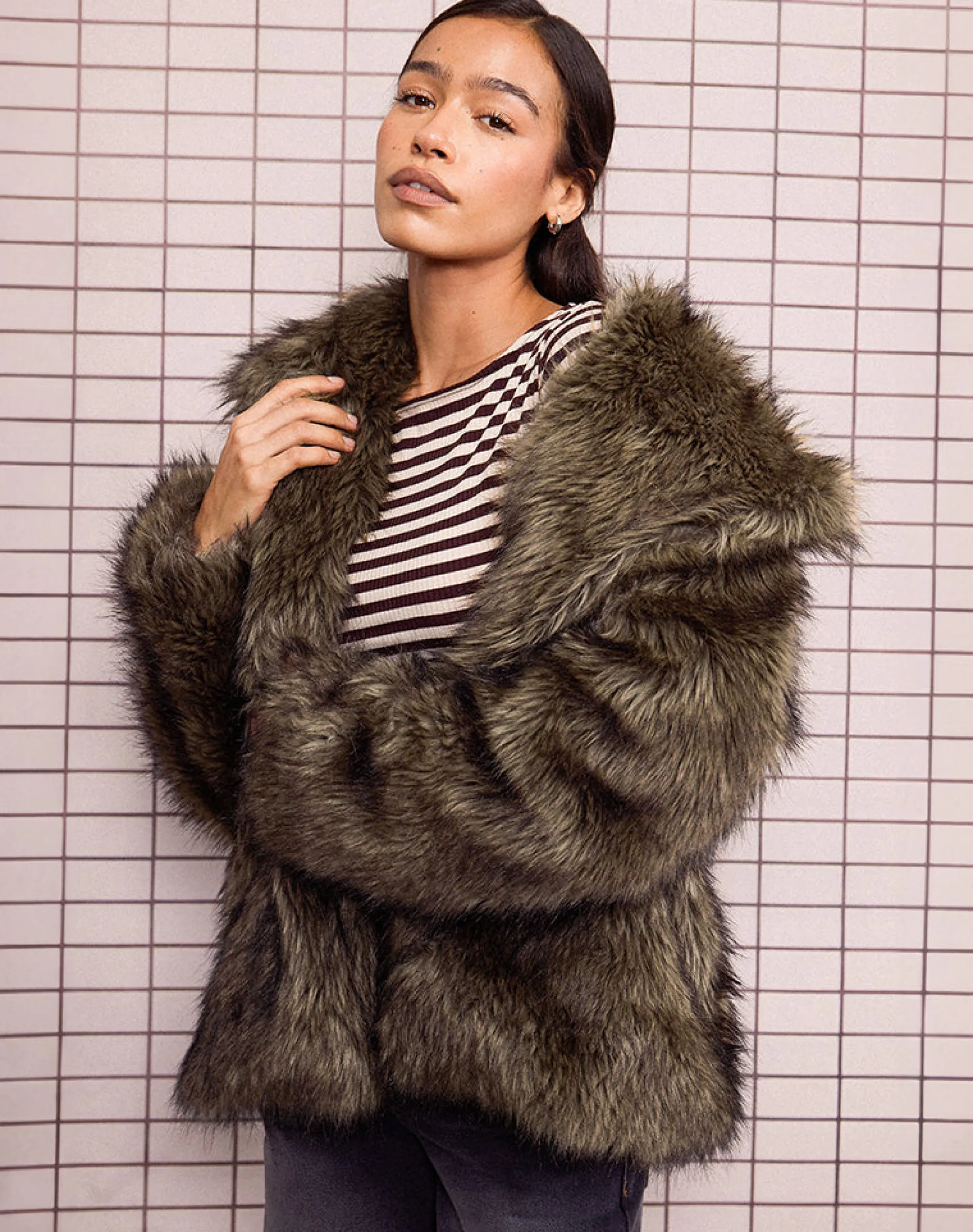 Motel Rocks Coats-Lupita Jacket in Faux Long Fur Brown FauxLongFurBrown
