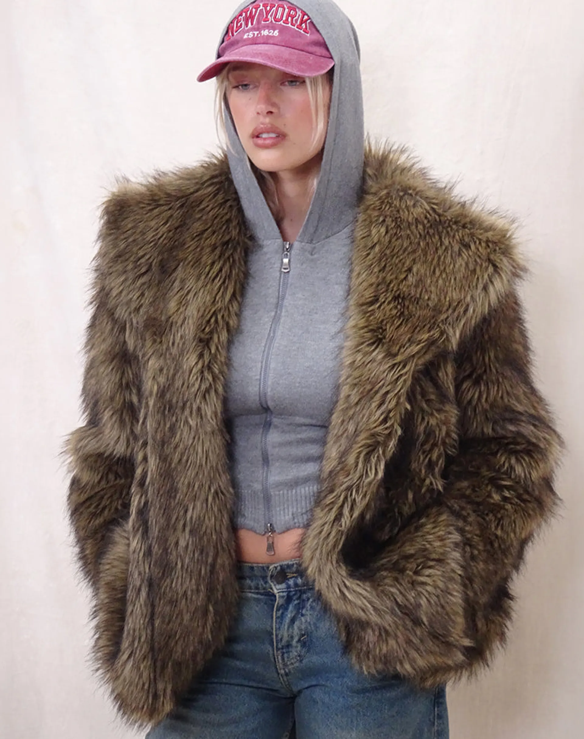 Motel Rocks Coats-Lupita Jacket in Faux Long Fur Brown FauxLongFurBrown