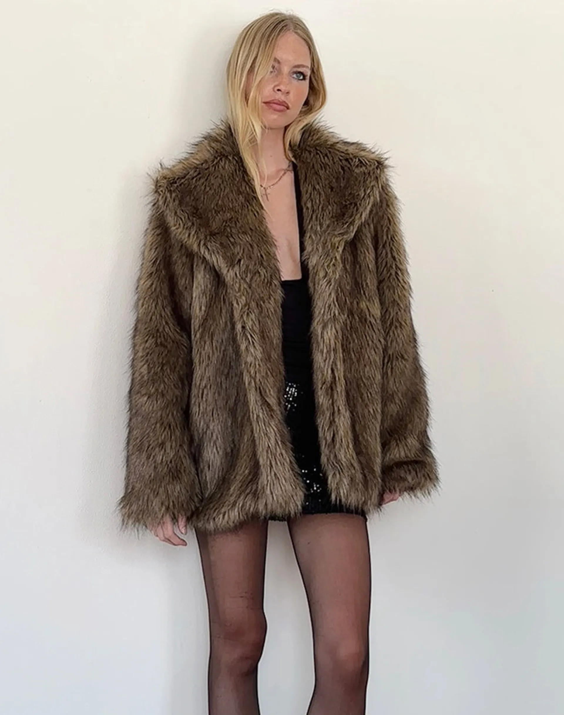 Motel Rocks Coats-Lupita Jacket in Faux Long Fur Brown FauxLongFurBrown