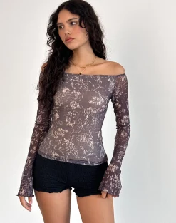 Motel Rocks Printed Tops | Long Sleeve Tops-Lutana Top in Batik Botanical Brown BatikBotanicalBrown