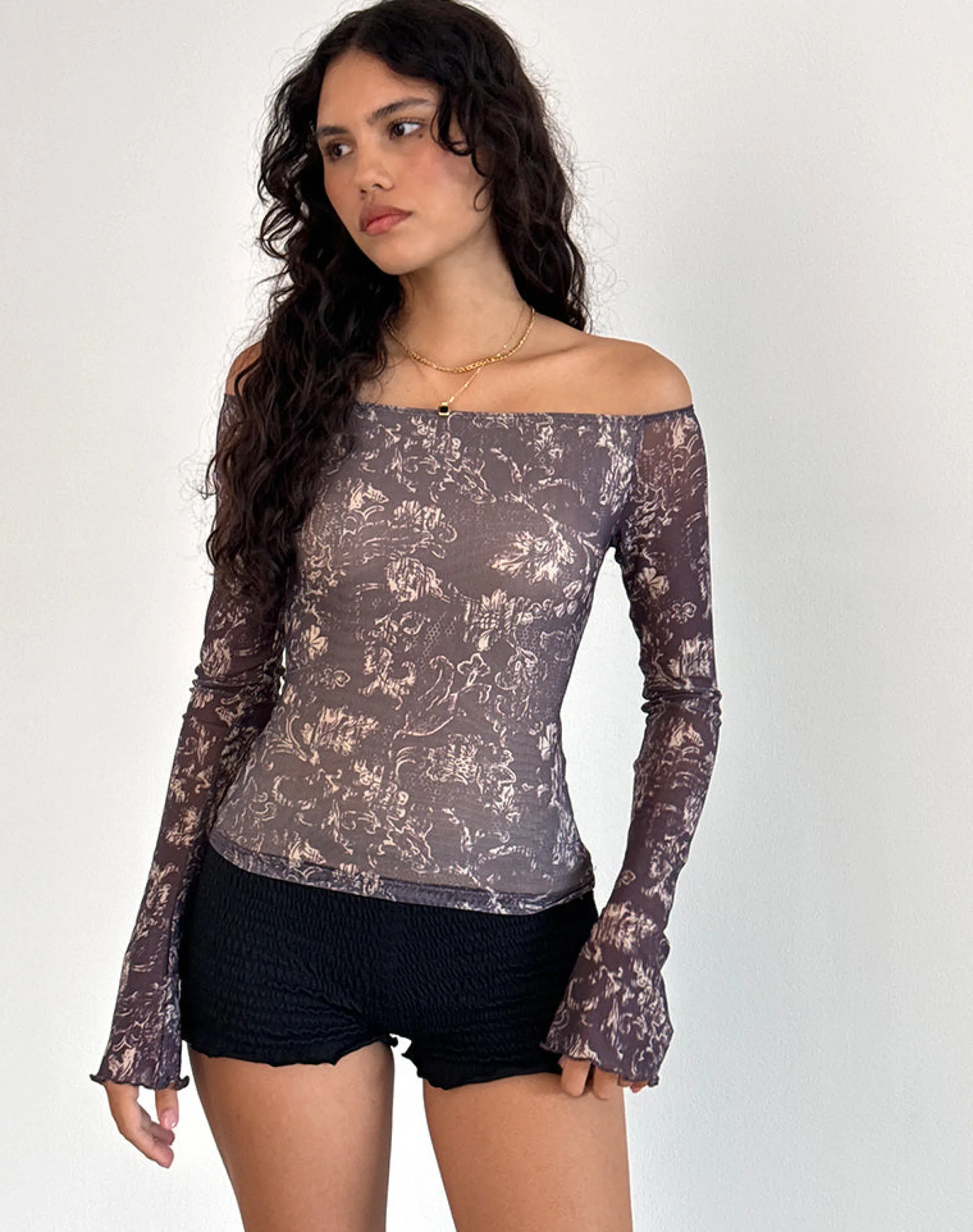 Motel Rocks Printed Tops | Long Sleeve Tops-Lutana Top in Batik Botanical Brown BatikBotanicalBrown