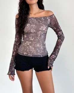 Motel Rocks Printed Tops | Long Sleeve Tops-Lutana Top in Batik Botanical Brown BatikBotanicalBrown