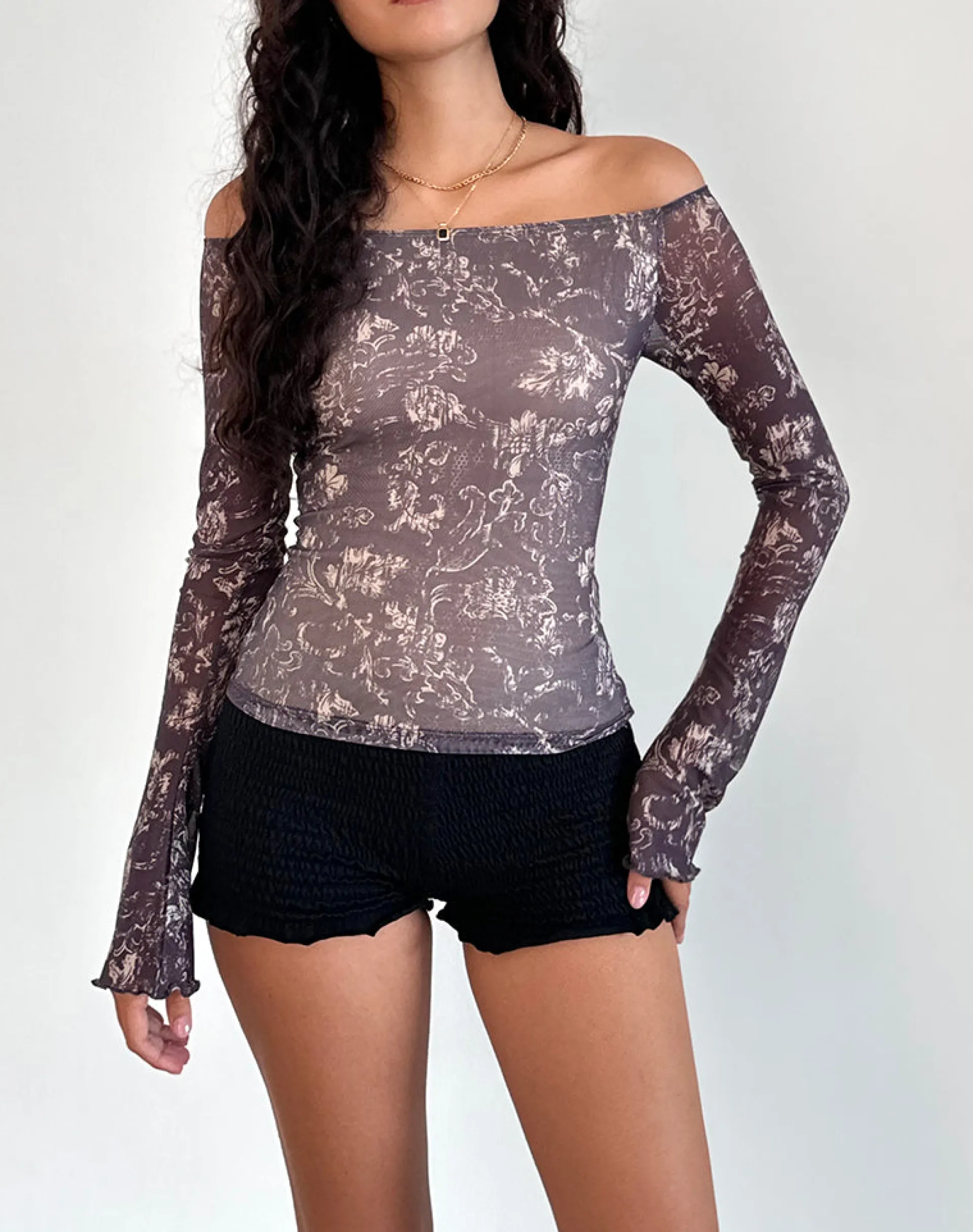 Motel Rocks Printed Tops | Long Sleeve Tops-Lutana Top in Batik Botanical Brown BatikBotanicalBrown